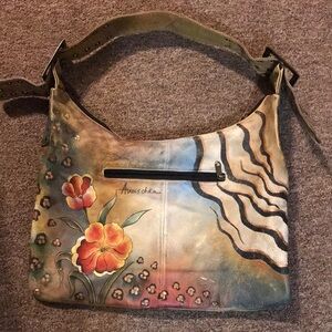 Anuschka Artistic Shoulder Bag - Floral and Wave Design